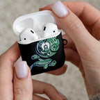 Whale and Dhari Torres Strait Islands AirPods Case Deep Green Oceanic Tribal Pattern Art