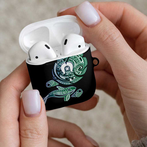 Whale and Dhari Torres Strait Islands AirPods Case Deep Green Oceanic Tribal Pattern Art