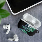 Whale and Dhari Torres Strait Islands AirPods Case Deep Green Oceanic Tribal Pattern Art