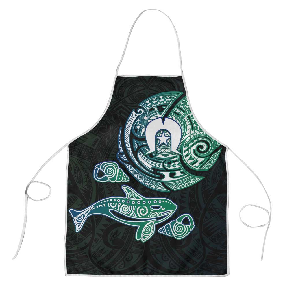 Whale and Dhari Torres Strait Islands Apron Deep Green Oceanic Tribal Pattern Art