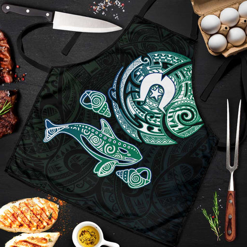 Whale and Dhari Torres Strait Islands Apron Deep Green Oceanic Tribal Pattern Art