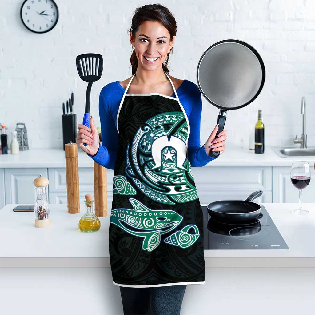 Whale and Dhari Torres Strait Islands Apron Deep Green Oceanic Tribal Pattern Art