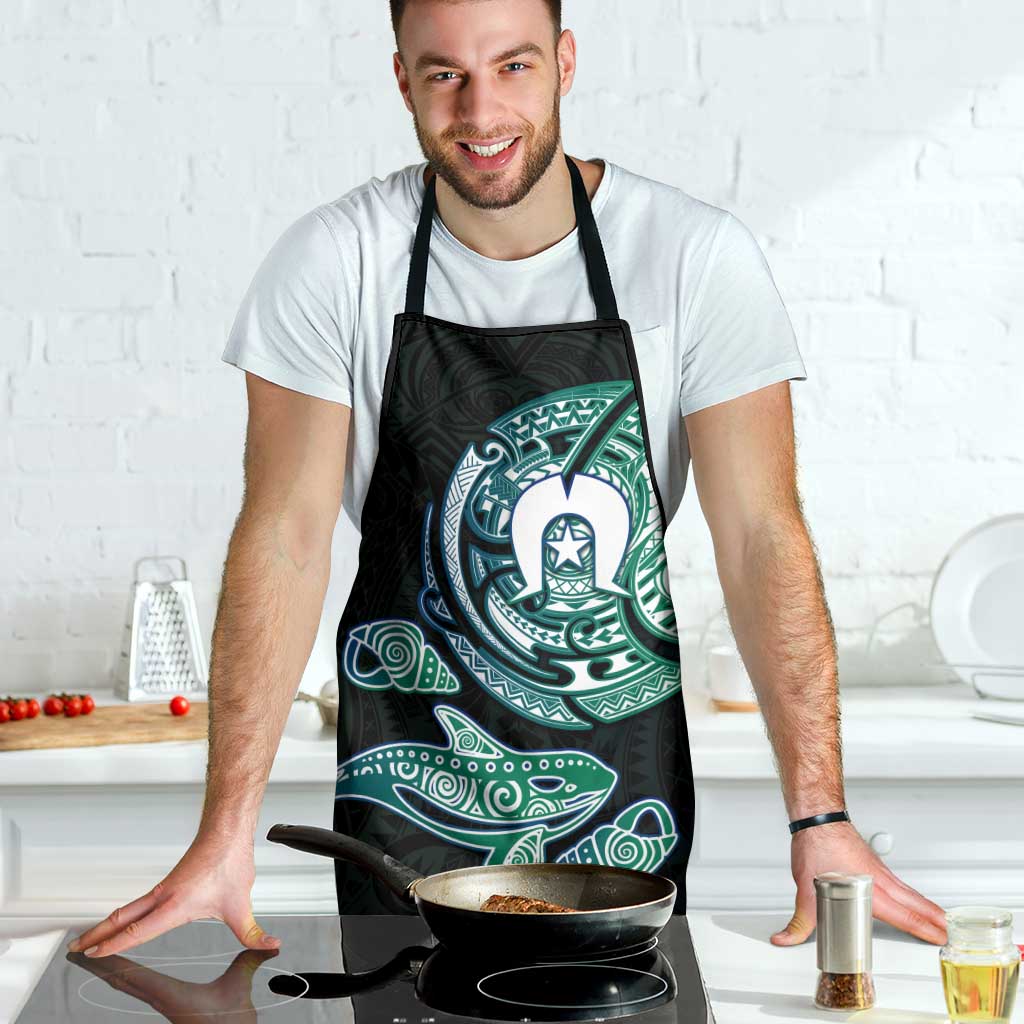 Whale and Dhari Torres Strait Islands Apron Deep Green Oceanic Tribal Pattern Art
