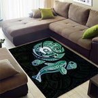 Whale and Dhari Torres Strait Islands Area Rug Deep Green Oceanic Tribal Pattern Art