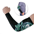 Whale and Dhari Torres Strait Islands Arm Sleeves Deep Green Oceanic Tribal Pattern Art