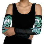 Whale and Dhari Torres Strait Islands Arm Sleeves Deep Green Oceanic Tribal Pattern Art