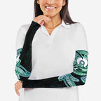 Whale and Dhari Torres Strait Islands Arm Sleeves Deep Green Oceanic Tribal Pattern Art