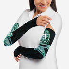 Whale and Dhari Torres Strait Islands Arm Sleeves Deep Green Oceanic Tribal Pattern Art