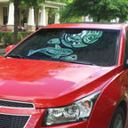 Whale and Dhari Torres Strait Islands Auto Sun Shade Deep Green Oceanic Tribal Pattern Art