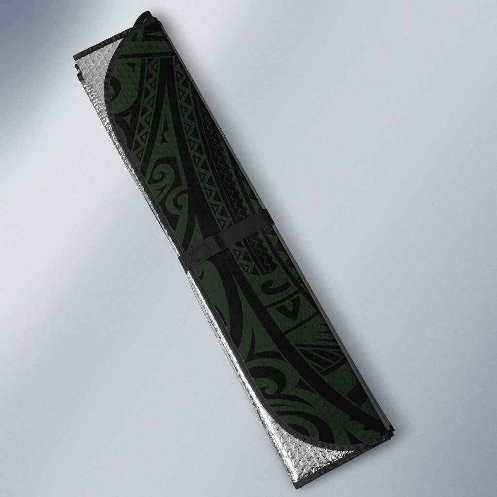 Whale and Dhari Torres Strait Islands Auto Sun Shade Deep Green Oceanic Tribal Pattern Art