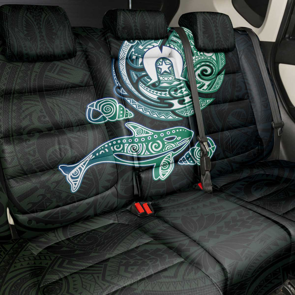 Whale and Dhari Torres Strait Islands Back Car Seat Cover Deep Green Oceanic Tribal Pattern Art