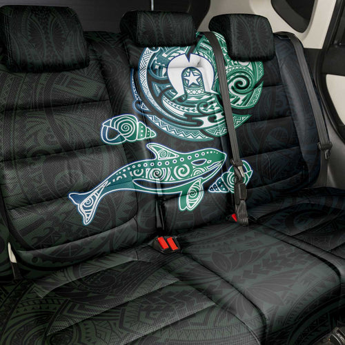 Whale and Dhari Torres Strait Islands Back Car Seat Cover Deep Green Oceanic Tribal Pattern Art