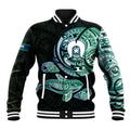 Whale and Dhari Torres Strait Islands Baseball Jacket Deep Green Oceanic Tribal Pattern Art