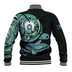 Whale and Dhari Torres Strait Islands Baseball Jacket Deep Green Oceanic Tribal Pattern Art