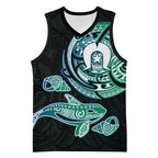 Whale and Dhari Torres Strait Islands Basketball Jersey Deep Green Oceanic Tribal Pattern Art