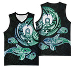 Whale and Dhari Torres Strait Islands Basketball Jersey Deep Green Oceanic Tribal Pattern Art