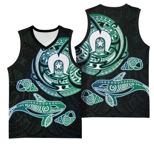 Whale and Dhari Torres Strait Islands Basketball Jersey Deep Green Oceanic Tribal Pattern Art