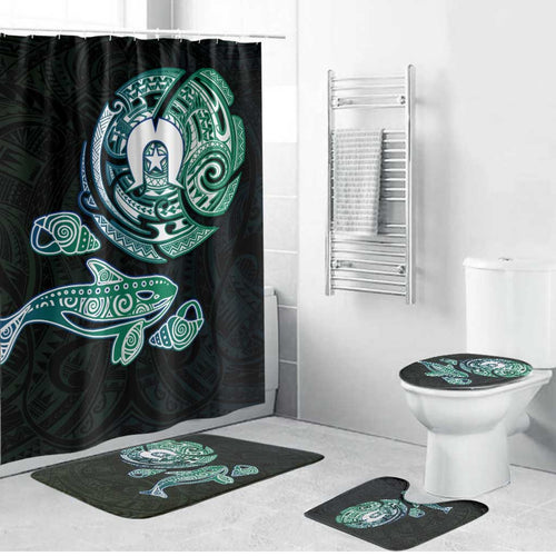 Whale and Dhari Torres Strait Islands Bathroom Set Deep Green Oceanic Tribal Pattern Art