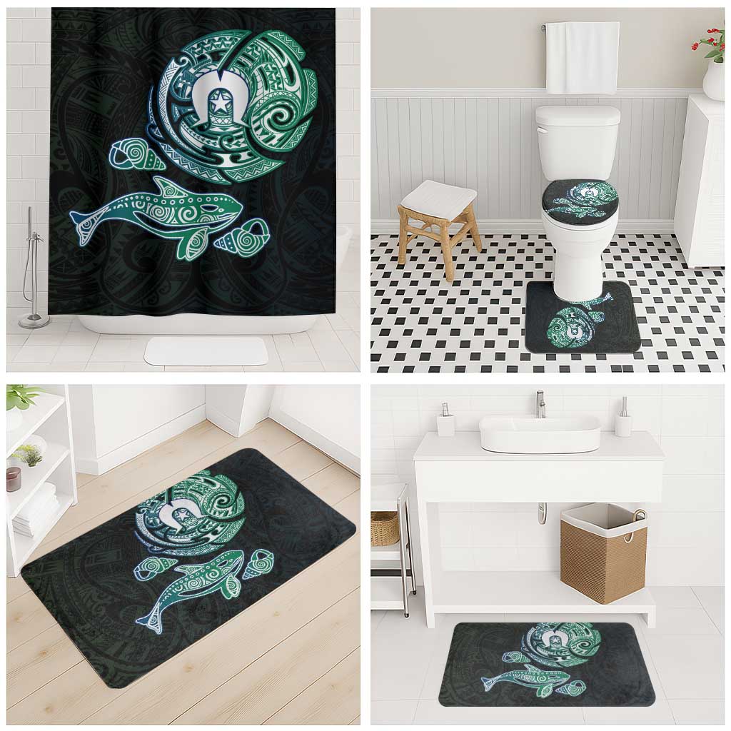 Whale and Dhari Torres Strait Islands Bathroom Set Deep Green Oceanic Tribal Pattern Art