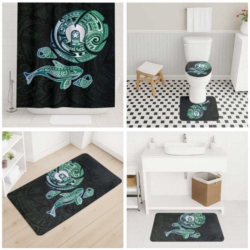 Whale and Dhari Torres Strait Islands Bathroom Set Deep Green Oceanic Tribal Pattern Art
