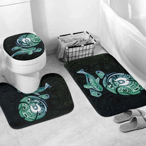 Whale and Dhari Torres Strait Islands Bathroom Set Deep Green Oceanic Tribal Pattern Art