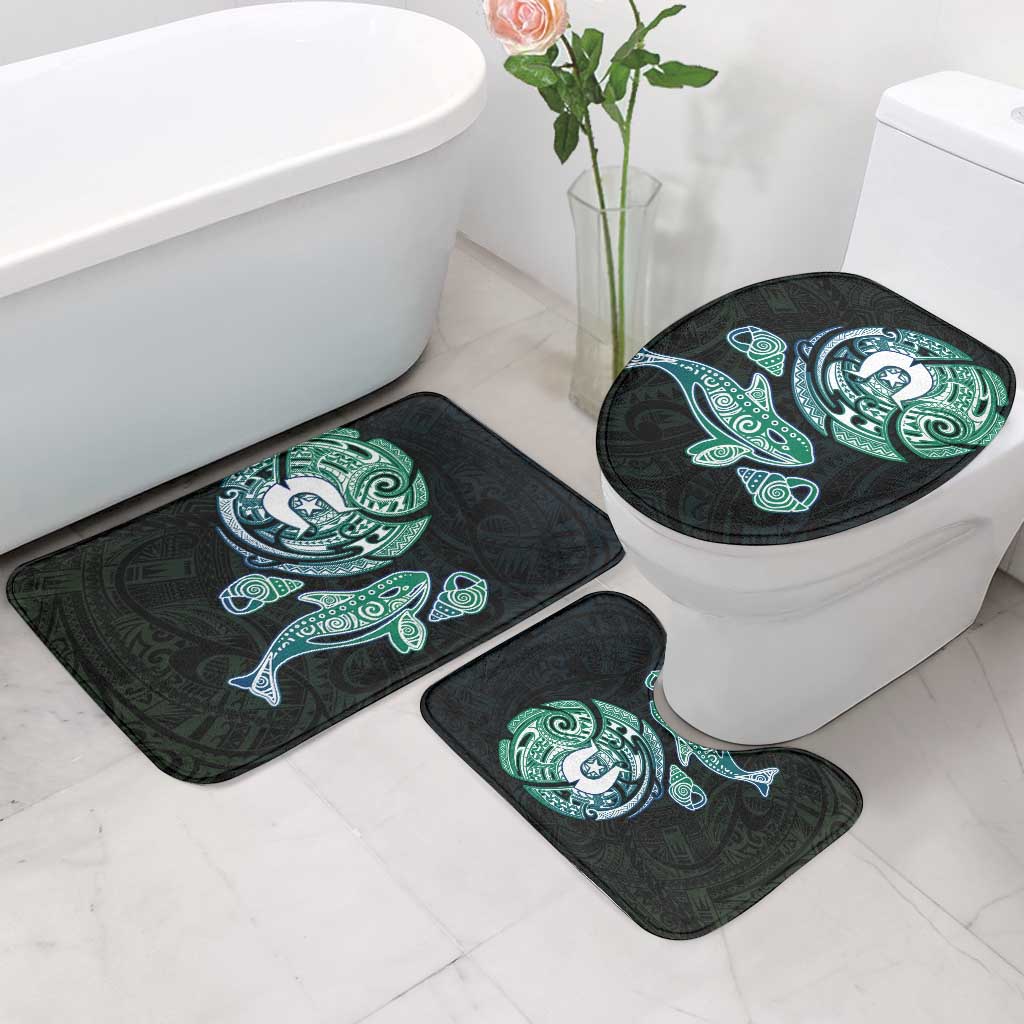 Whale and Dhari Torres Strait Islands Bathroom Set Deep Green Oceanic Tribal Pattern Art