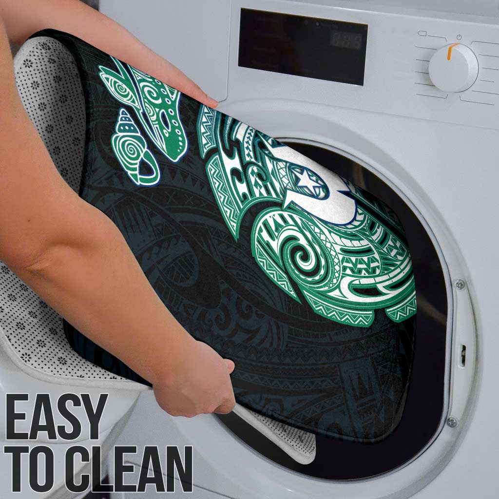 Whale and Dhari Torres Strait Islands Bathroom Set Deep Green Oceanic Tribal Pattern Art