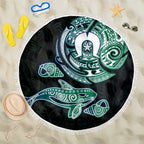 Whale and Dhari Torres Strait Islands Beach Blanket Deep Green Oceanic Tribal Pattern Art