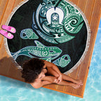 Whale and Dhari Torres Strait Islands Beach Blanket Deep Green Oceanic Tribal Pattern Art