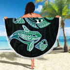 Whale and Dhari Torres Strait Islands Beach Blanket Deep Green Oceanic Tribal Pattern Art