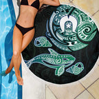 Whale and Dhari Torres Strait Islands Beach Blanket Deep Green Oceanic Tribal Pattern Art