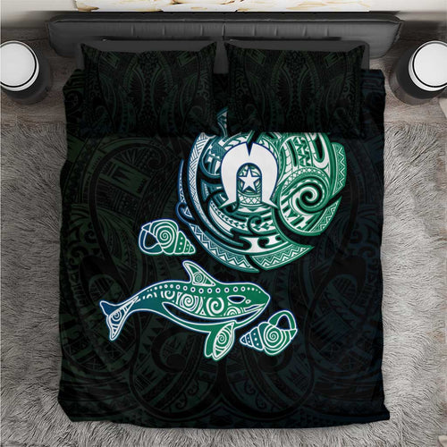 Whale and Dhari Torres Strait Islands Bedding Set Deep Green Oceanic Tribal Pattern Art