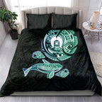 Whale and Dhari Torres Strait Islands Bedding Set Deep Green Oceanic Tribal Pattern Art