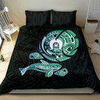 Whale and Dhari Torres Strait Islands Bedding Set Deep Green Oceanic Tribal Pattern Art