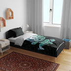 Whale and Dhari Torres Strait Islands Bedding Set Deep Green Oceanic Tribal Pattern Art