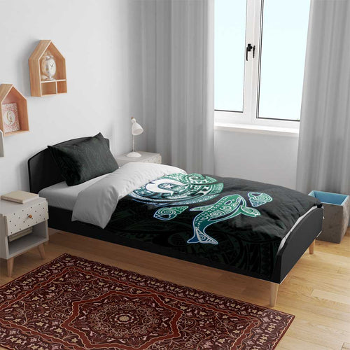 Whale and Dhari Torres Strait Islands Bedding Set Deep Green Oceanic Tribal Pattern Art