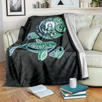 Whale and Dhari Torres Strait Islands Blanket Deep Green Oceanic Tribal Pattern Art