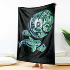 Whale and Dhari Torres Strait Islands Blanket Deep Green Oceanic Tribal Pattern Art