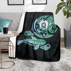 Whale and Dhari Torres Strait Islands Blanket Deep Green Oceanic Tribal Pattern Art