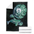 Whale and Dhari Torres Strait Islands Blanket Deep Green Oceanic Tribal Pattern Art