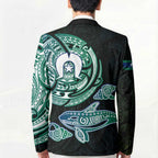 Whale and Dhari Torres Strait Islands Blazer Deep Green Oceanic Tribal Pattern Art