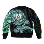 Whale and Dhari Torres Strait Islands Bomber Jacket Deep Green Oceanic Tribal Pattern Art