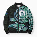 Whale and Dhari Torres Strait Islands Bomber Puffer Jacket Deep Green Oceanic Tribal Pattern Art