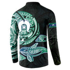 Whale and Dhari Torres Strait Islands Button Sweatshirt Deep Green Oceanic Tribal Pattern Art
