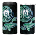 Whale and Dhari Torres Strait Islands 4 in 1 Can Cooler Tumbler Deep Green Oceanic Tribal Pattern Art
