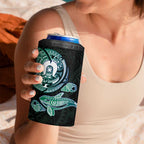 Whale and Dhari Torres Strait Islands 4 in 1 Can Cooler Tumbler Deep Green Oceanic Tribal Pattern Art