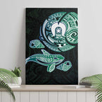 Whale and Dhari Torres Strait Islands Canvas Wall Art Deep Green Oceanic Tribal Pattern Art
