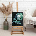 Whale and Dhari Torres Strait Islands Canvas Wall Art Deep Green Oceanic Tribal Pattern Art