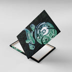 Whale and Dhari Torres Strait Islands Canvas Wall Art Deep Green Oceanic Tribal Pattern Art