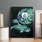 Whale and Dhari Torres Strait Islands Canvas Wall Art Deep Green Oceanic Tribal Pattern Art